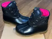 Sperry Port Duck Boot Kids Girls SCL163758 Black Quilted Pink sz 9M NEW