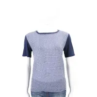 在飛比找Yahoo奇摩購物中心優惠-Max Mara-WEEKEND 藍色圓點雪紡拼接短袖棉質T