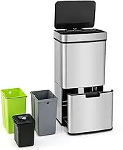 Giantex 72L Stainless Steel Trash Can, Motion Sensor Garbage Bin with Kitchen Waste Bin & 2 Bottom Recycling Bins, Anti-Fingerprint Touchless Trash Bin