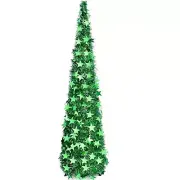 4FT Pop-Up/Pullup Collapsible Green Tinsel Tree w/Stars + Stand - NIB