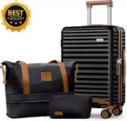 Carry On Luggage Set Hardshell Lightweight Suitcase Spinner Wheels TSA Black