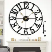 Large 24 Inch Silent Non-Ticking Wall Clock - Battery Operated, Metal Vintage Re
