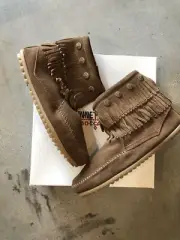 NWT Minnetonka 693 Brown Double Fringe Ankle Boot Side Zip Women’s Size 9
