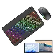 Wireless Keyboard and Mouse Lighting, 7 Colors Backlit Keyboard with Mouse | Keyboards for Laptop, PC, Tablet