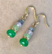 NEW GREEN PERIDOT LABRADORITE PINK QUARTZ GOLD FILLED SUNDANCE CHARM EARRINGS