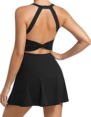 [JAFINSY] Workout Tennis Dress for Women Sports Apparel with Built-in Bra Shorts, Adjustable Shoulder Straps and Pockets, #2 Purple - Adjustable Straps, X-Small