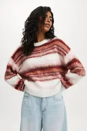 [Cotton On Women] Cotton On Women - Fluffy Stripe Pullover - Mulberry stripe 2XL MULBERRY STRIPE