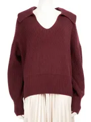 Burgundy Wool Knit Collar Jumper