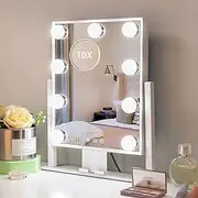 Kottova Lighted Makeup Mirror, Hollywood Vanity Mirror with Lights, Three Color Modes, 10X Magnification, Smart Touch Control, Detachable 10X Mirror, Metal Frame, 360° Rotation（14.5in,White）