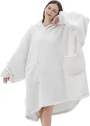 FarryFazzy Sherpa Wearable Blanket Hoodie Gifts for Women, Cozy Warm Oversized Hoodie Blanket Sweater with Pockets for Adults, White