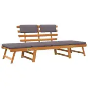 2-In-1 Garden Daybed Bench With Cushion Solid Acacia Wood Outdoor Patio Sun Bed