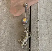 Lizard AB Gem Dangle Belly Button Ring 14 Gauge Surgical Steel New Navel Ring