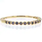 14Kt Yellow Gold Round Bezel Set 11 Sapphires Thin Beaded Band