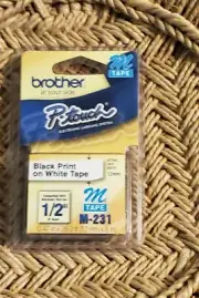 NEW Genuine 2 Pack Brother P-touch M-231 Label Maker Tape 1/2" M231 Black Print