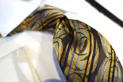 Robert Graham Silk Tie Necktie Gold Navy Baby Royal Blue Stripe Flower