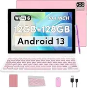 Android 13 Tablet, 10 inch 12GB RAM+128GB ROM, 2.0Ghz Quad-core Computer, 2.4G/5G WiFi6 BT 5.0 Tablet PC, 1280*800 IPS HD Screen, 2 in 1 Tablets with Keyboard Case Mouse Stylus, 6000mAH Battery Tab