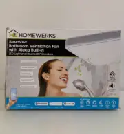 HOMEWERKS SmartVent Bathroom Ventilation Fan Bluetooth Speakers LED Light Alexa
