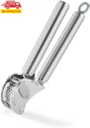 Stainless Steel Mincing Garlic/Ginger Press with Scraper, 9-Inch, Silver