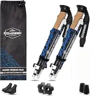 Equipeak Folding Trekking Poles, 2 Lightweight Durable Aluminum Hiking Sticks, Compact for Travel, Seniors, Men, Women with Real Cork & EVA Grip, Strong Metal Lock, Tips & Bag