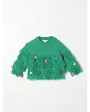 Stella Mccartney Kids PomPom Fringe Knit Sweater Kids Green