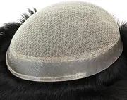 Breathable Silk Base Mens Toupee Injection Skin 0.1-0.12mm with Diamond Net in Body Hair Replacement Human Hair System Natural Black Wig Straight Hair