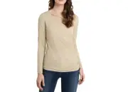 Vince Camuto Cutout Long Sleeve Sparkle Jersey Top Matte Gold Size 2XS 3426