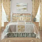 Dorset Queen Quilt Coverlet 90x90 Country Cottage Patchwork Creme Gold Green