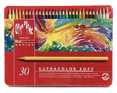 Drawing Pencils Supracolor Soft Leads Caran D'Ache 30 Count in Tin Storage Box