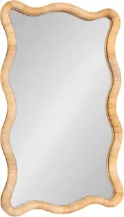 Rahfy Boho Scalloped Rectangle Rattan Wall Mirror, 24 X 36, Natural Wood, Decora