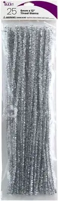 CousinDIY Tinsel Stems 6mmx12" 25/Pkg-Silver