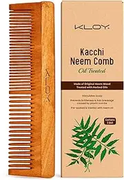 KLOY Oil Treated Kacchi Neem Comb, Treated with Neem Oil, Bhringraj & 15+ Herbs, Hair Growth, Anti Hairfall, Dandruff Control | Hair Straightening, Frizz Control Comb For Men, Women | (Dual Tooth)