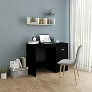 Black Desk, Computer Table for Office, Adjustable Height, Engineered Wood Material, Home Workstation, Easy to Clean, 100x50x76 cm
