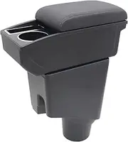 Car Armrest Box for Toyota Yaris Sedan 2015-2018 Auto Accessories Center Console Leather Arm Rest Double-Layer Storage Space with Cup Holder (Black Thread)