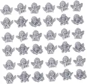 Levemolo 60pcs Angel Resin Accessories Cell Phone Chain Aesthetic DIY Crafts Charm Pearl Bracelet Phone Case Flat Back Angel Pendant Angel Wings Cabochons Holder Mobile Phone Clear Silver