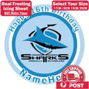 Cronulla Sutherland Sharks Personalised Birthday Edible Image Cake Topper icing