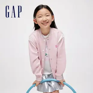 【GAP】女童裝 Logo小熊印花立領棒球外套-粉紅色(890477)