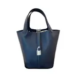 HERMES 經典 PICOTIN TC皮革 LOCK 18CM BAG (黑/銀扣/W刻)