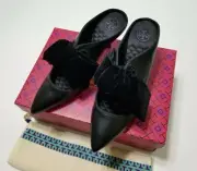 NIB Tory Burch Clara 65MM Mule w. Velvet Bow, Pointed Toe, Perfect Black $428