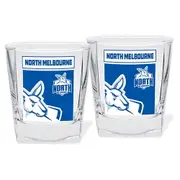 North Melbourne Kangaroos AFL Set of 2 Spirit Glasses 250ml Glass FULL COLOUR LOGO