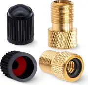 2 Pack Brass Presta Valve Adapter With 2 Valve Caps Convert Presta to Schrader