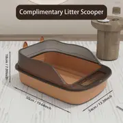 Extra Large Cat Litter Box - Securely Enclosed & Durable with Splash Guard - Includes Matching Cat Litter Scoop for Easy Cleaning Brown
