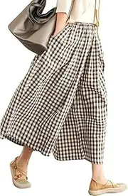 [Best Rose] Checkered Pants Linen Straight Wide Leg High Waist Loose Vintage Elegant Lounge Casual Streetwear Pants