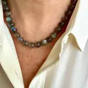 Large 10mm Color Flash Labradorite Necklace, Green Blue Yellow Gemstone Choker
