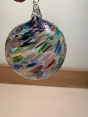 Hand Blown Glass Ball Ornament. Multi-color. 3 inches.