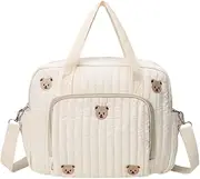 Bear/Flower Quilted Baby Nappy Bag Multifunctional Crossbody Maternity Bag Cotton Messenger Shoulder Bag Adjustable Strap Luggage Bag