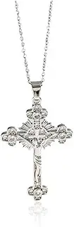 [VOMZIKL] Men's Women's Necklace with Pendant, Skull Cross Necklace, Viking Chains Made of Stainless Steel with Cubic Zirconia, Stainless Steel Chain Crucifix Necklace Men