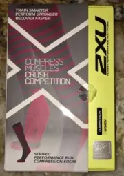 2XU Compression Performance Run Running Socks Cherry Pink Grey Womens M 7.5-10
