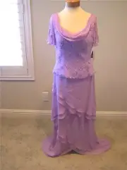 NWT LaBelle SILK MOB Mothers Tiered embroidered cowl neck purple dress 10