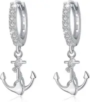 Anchor Earrings 925 Sterling Silver S Minimalist Hypoallergenic Nautical Stud Earrings Simple white hoop earring
