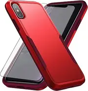 Asuwish Phone Case for iPhone Xs X 10 10s with Tempered Glass Screen Protector Cover and Slim Thin Hybrid Full Body Protective Cell iPhoneX iPhoneXs iPhone10 i PhoneX SX 10x 10xs X’s Women Men Red